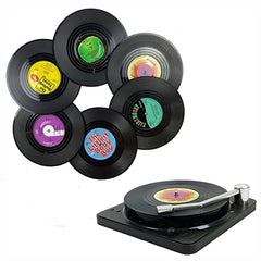 Vinyl Disk Coasters With Vinyl Record Player Holder