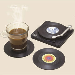 Vinyl Disk Coasters With Vinyl Record Player Holder