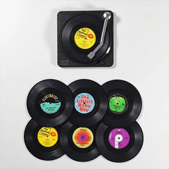 Vinyl Disk Coasters With Vinyl Record Player Holder