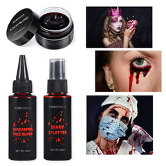 BOBISUKA 3PCS Halloween Fake Blood Makeup Kit - Coagulated Blood 1.41oz + Fake Blood Spray 1.76oz + Dripping Blood 1.76oz, Realistic Washable Special Effects SFX Makeup Set, for Zombie Vampire Monster